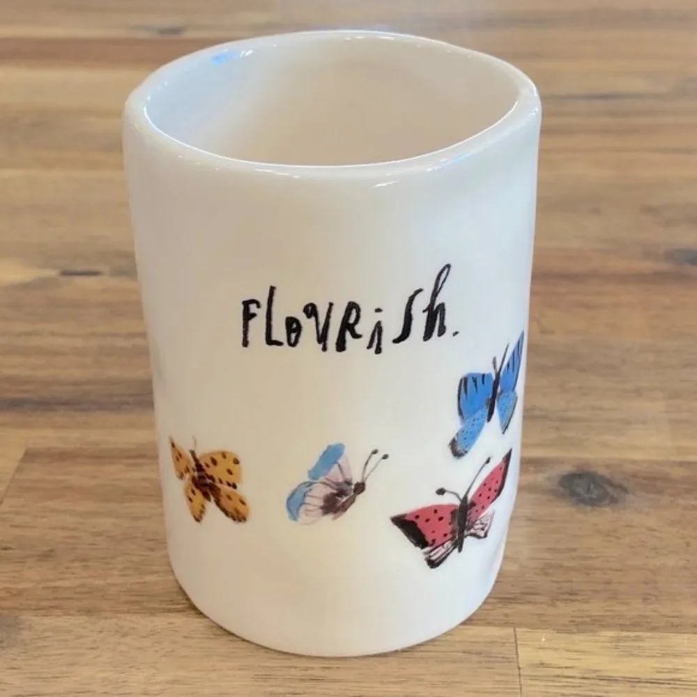 Rae Dunn Artisan Collection FLOURISH Butterfly Print Cup Mug Small Vase